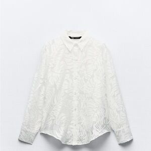 Zara White Textured Button-Up Shirt